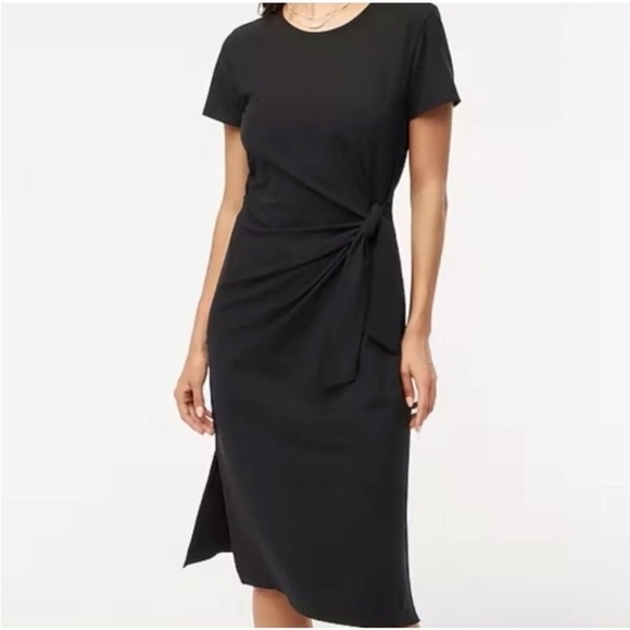 NEW J. Crew Factory Short-sleeve Knotted Midi Dress Black Jersey Stretch Size XS - Picture 1 of 6